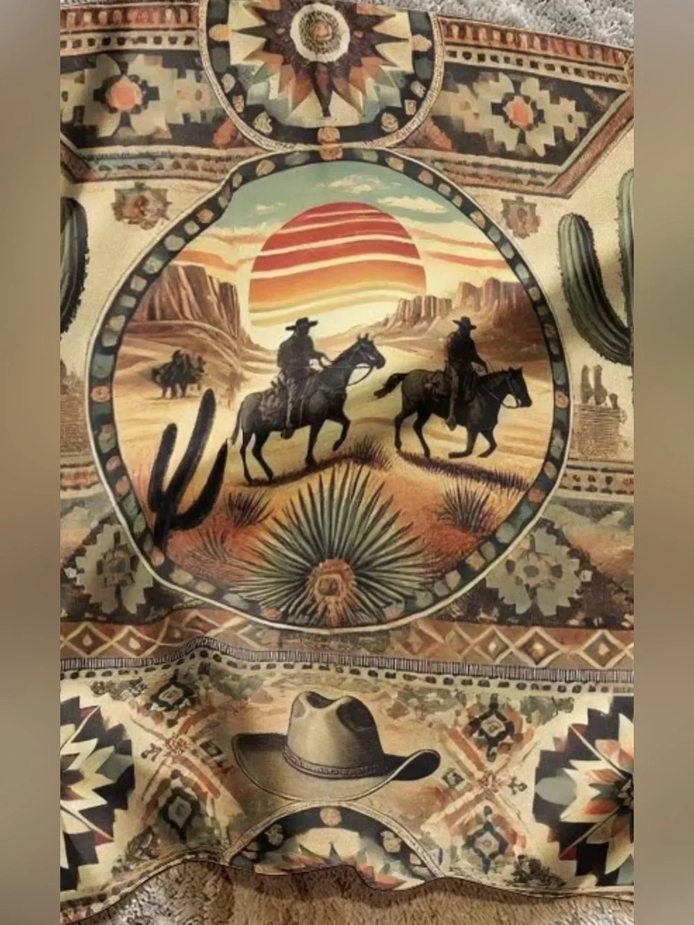 Southwestern Desert Print Silky Scarf - Sunset & Cactus Motif | Truly Gorgeous
